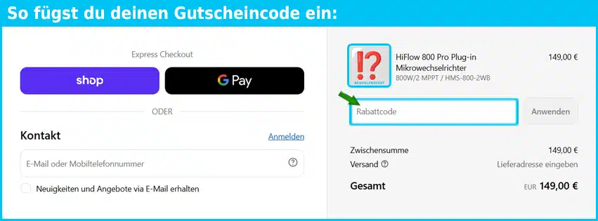 hoymiles Gutschein einfuegen und sparen blau