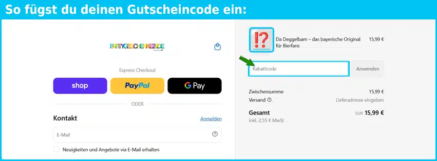 partygeschenke24.de Gutschein einfuegen und sparen blau