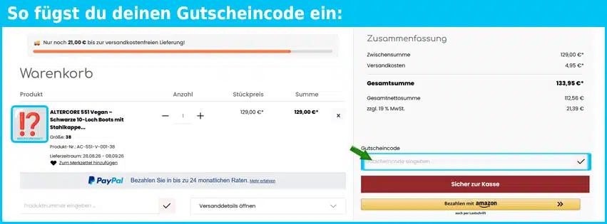 peachyboots Gutschein einfuegen und sparen blau