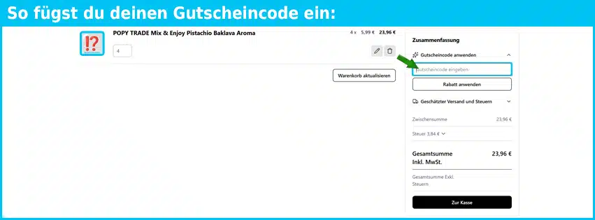 popytrade Gutschein einfuegen und sparen blau