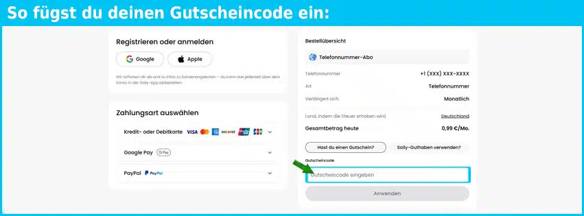 saily Gutschein einfuegen und sparen blau