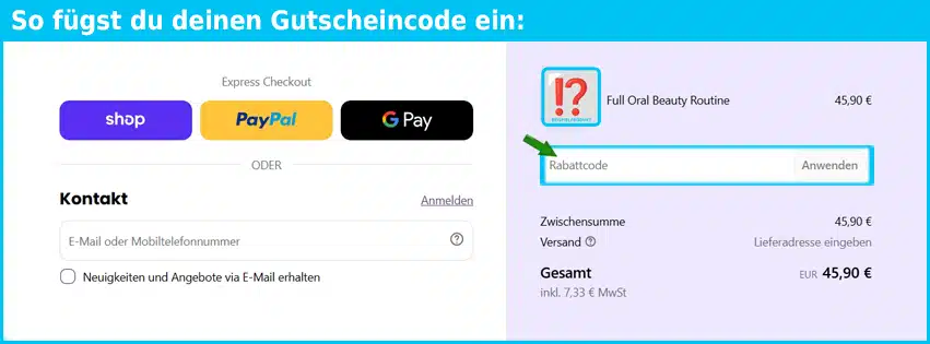 artem Gutschein einfuegen und sparen blau