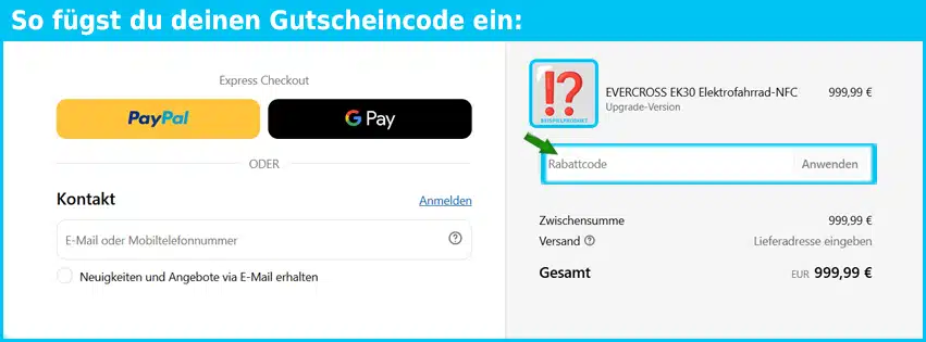 evercross Gutschein einfuegen und sparen blau