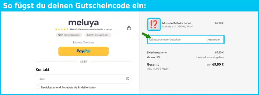 meluyal Gutschein einfuegen und sparen blau