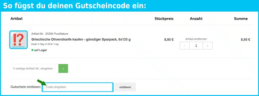 purenature Gutschein einfuegen und sparen blau