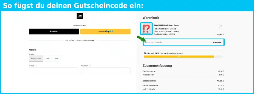 tao-sportswear Gutschein einfuegen und sparen blau