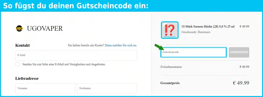 ugovaper Gutschein einfuegen und sparen blau