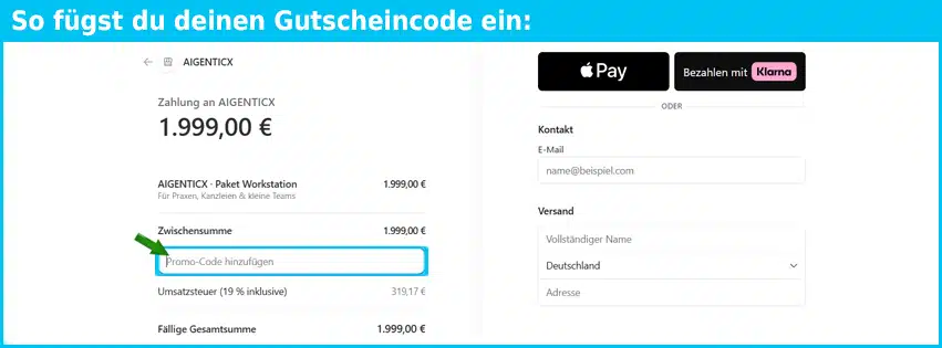 aigenticx Gutschein einfuegen und sparen blau