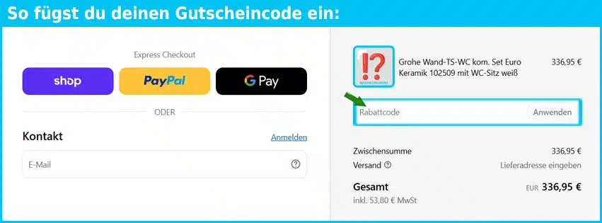 badartikel.de Gutschein einfuegen und sparen blau