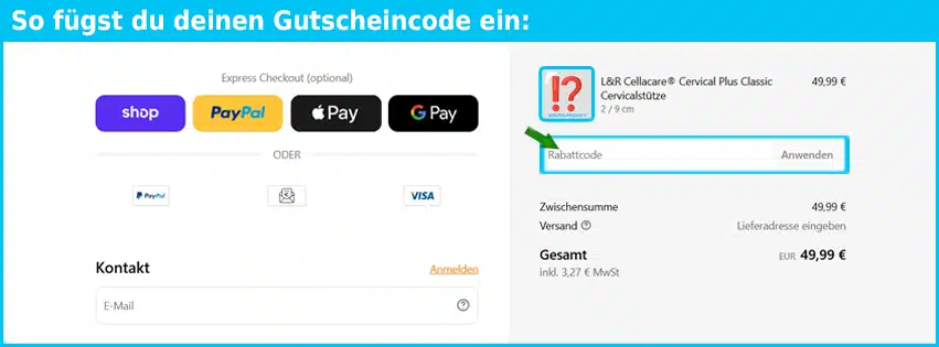 careshop Gutschein einfuegen und sparen blau