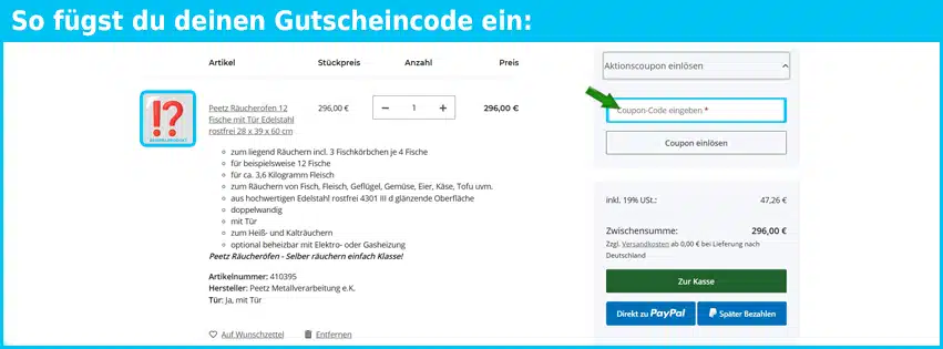 peetz Gutschein einfuegen und sparen blau