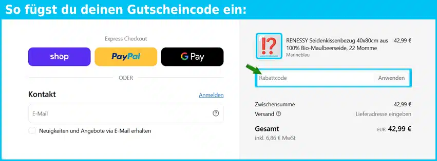 renessy Gutschein einfuegen und sparen blau