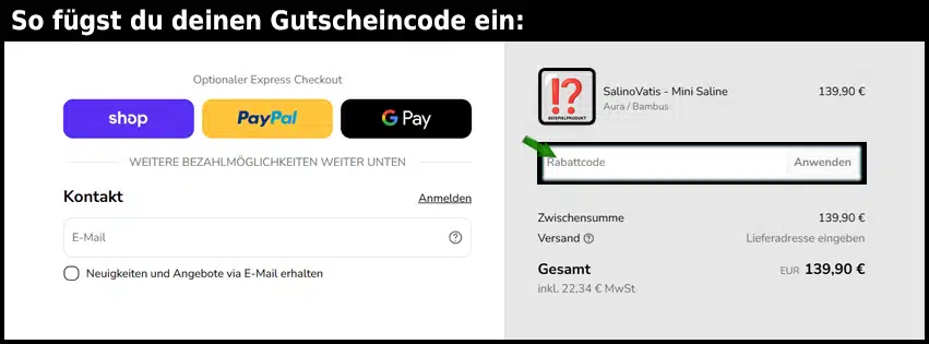 salino Gutschein einfuegen und sparen schwarz