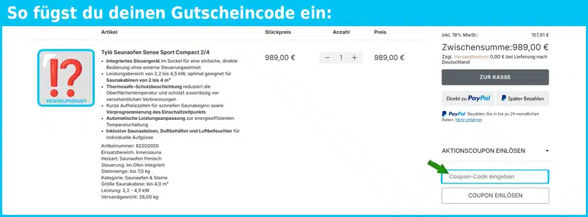 saunatotal Gutschein einfuegen und sparen blau