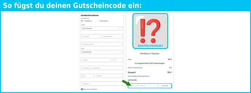 slimsana Gutschein einfuegen und sparen blau