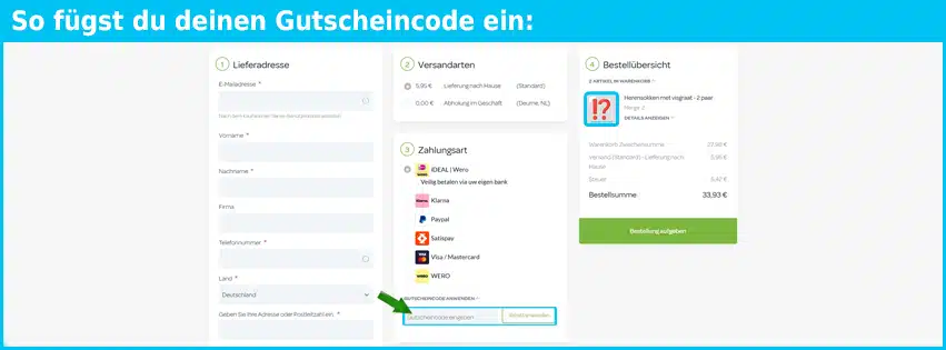 socken-online.de Gutschein einfuegen und sparen blau